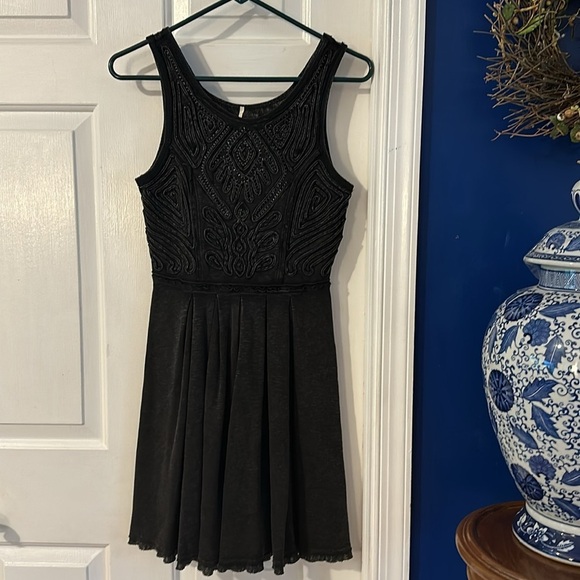 Women’s Free People Sassy Soutache Skater Grey Embellished Dress Size Medium - Picture 3 of 11